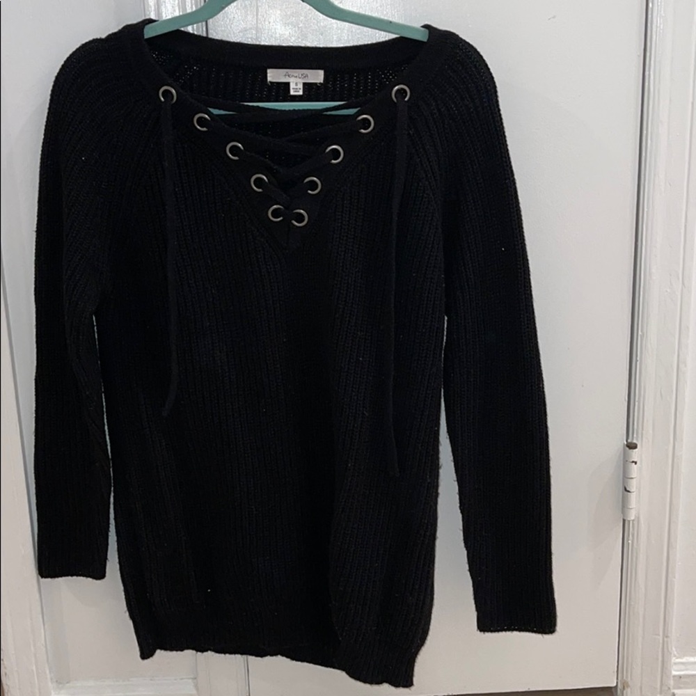 Oversized black lace up sweater